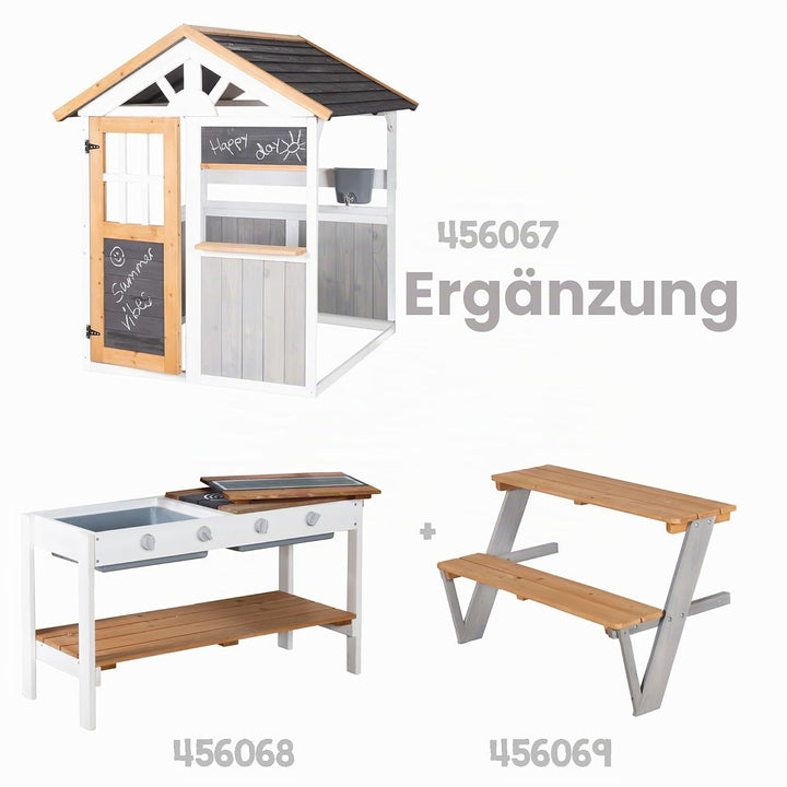 roba Spielküchenerweiterung für Spielhaus - Outdoor-Kinderküche weiss-braun mit BBQ- und Kochplatten