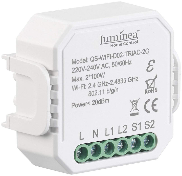 Luminea Home Control WiFi Dimmer: WLAN-Unterputz-2-Kanal-Lichtschalter & -Dimmer, App, Sprachsteueru