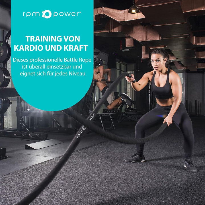 RPM Power Battle Rope - Fitness, Muskelstärkungsseil für Bodybuilding-Workouts - inklusive Anker 15