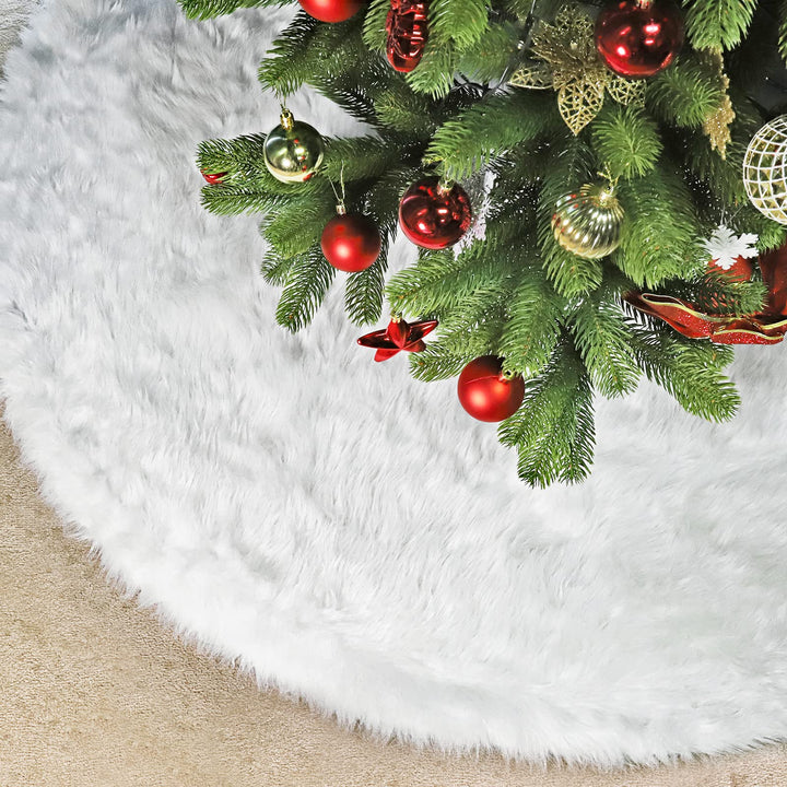 SALCAR Weihnachtsbaum Decke Weiss, 120 Weihnachtsbaumdecke Rund Weisser Plüsch Christbaumdecke, Weih