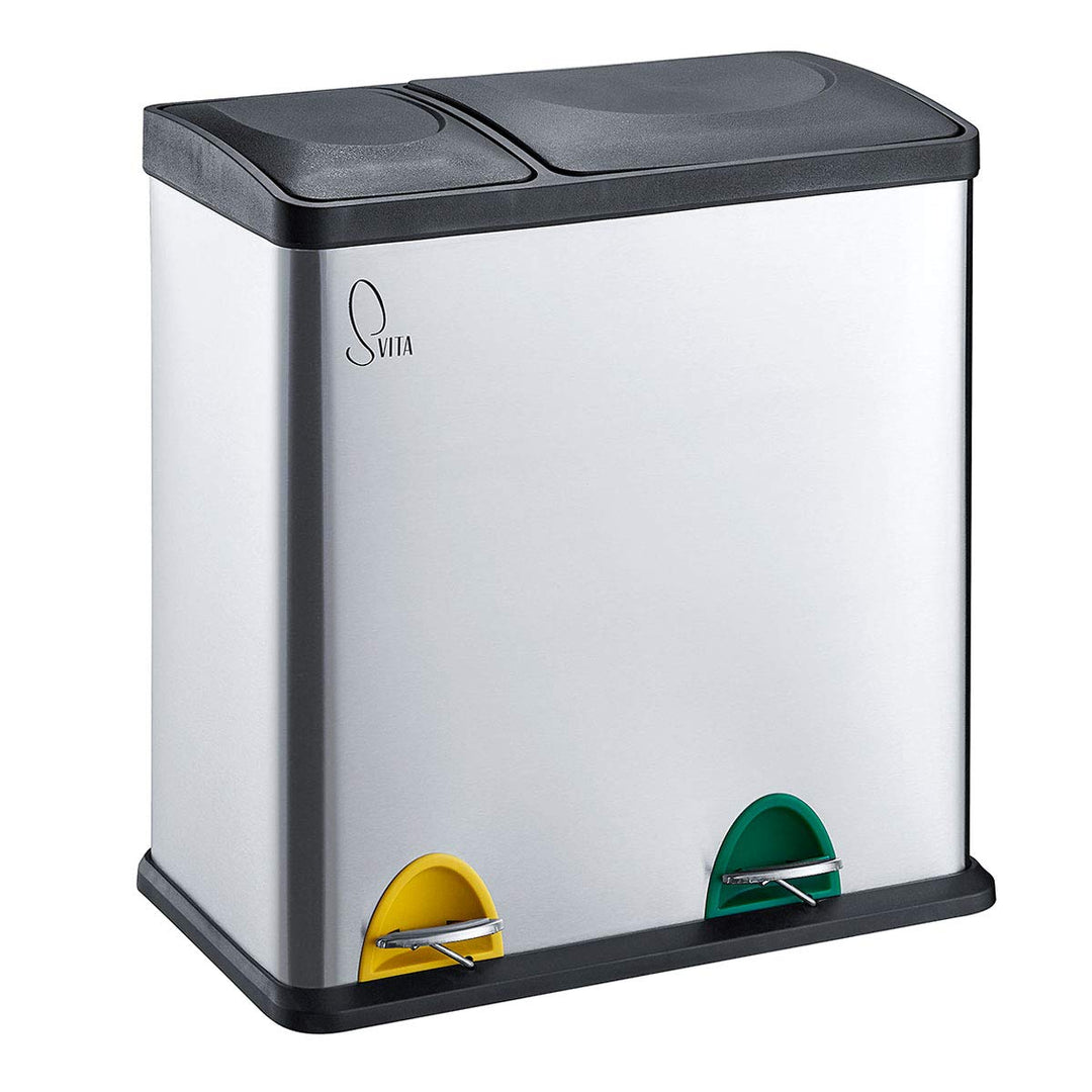 SVITA TC2Combo35 Edelstahl Mülleimer 35Liter Silber kombiniert 12L+23L doppelt Abfalleimer Küchen-Ei