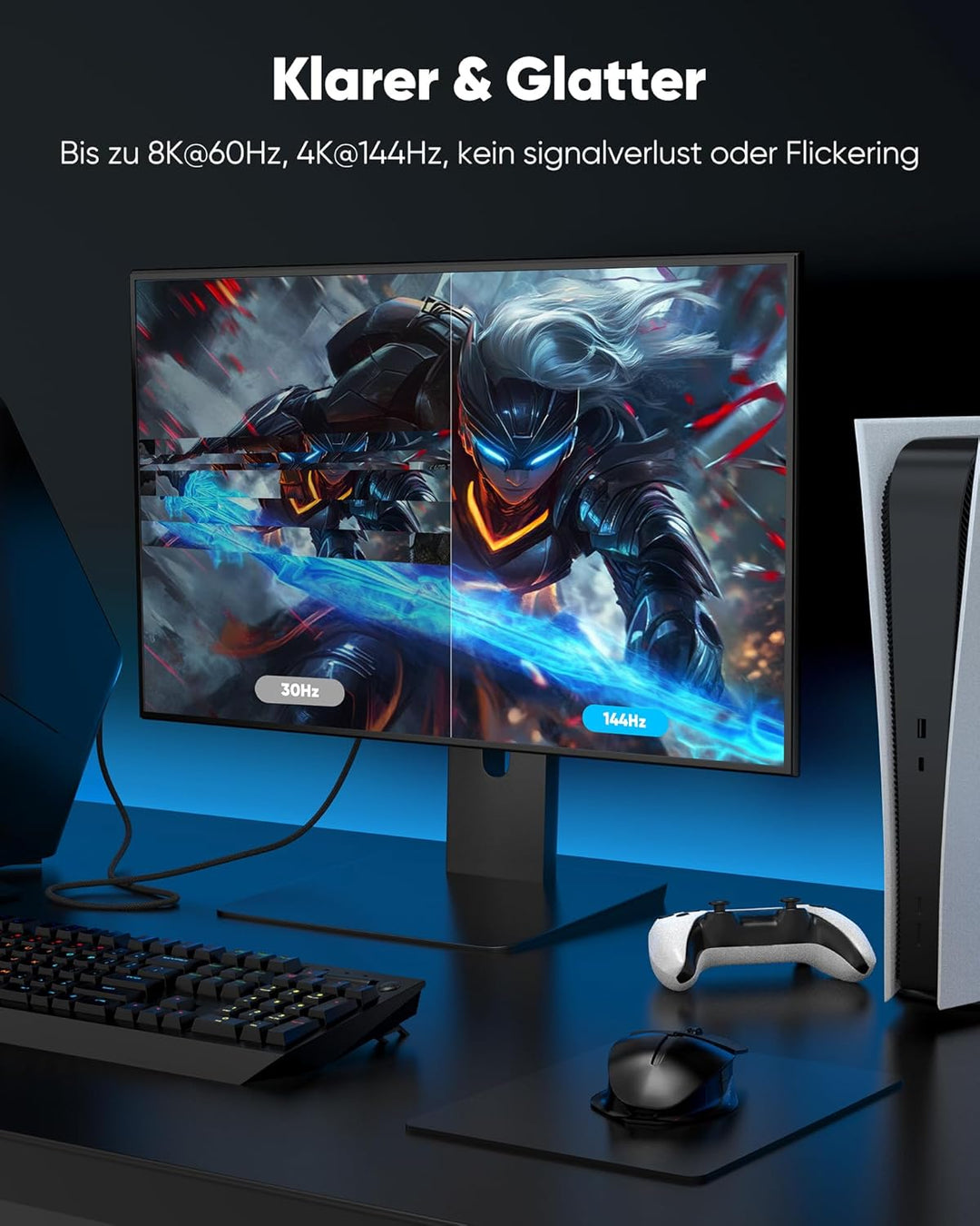 Highwings HDMI 2.1 Kabel 7.5m 8K,48Gbps Highspeed 8K@60Hz HDMI Kabel 4K@120Hz 7680P eARC HDCP 2.2&2.