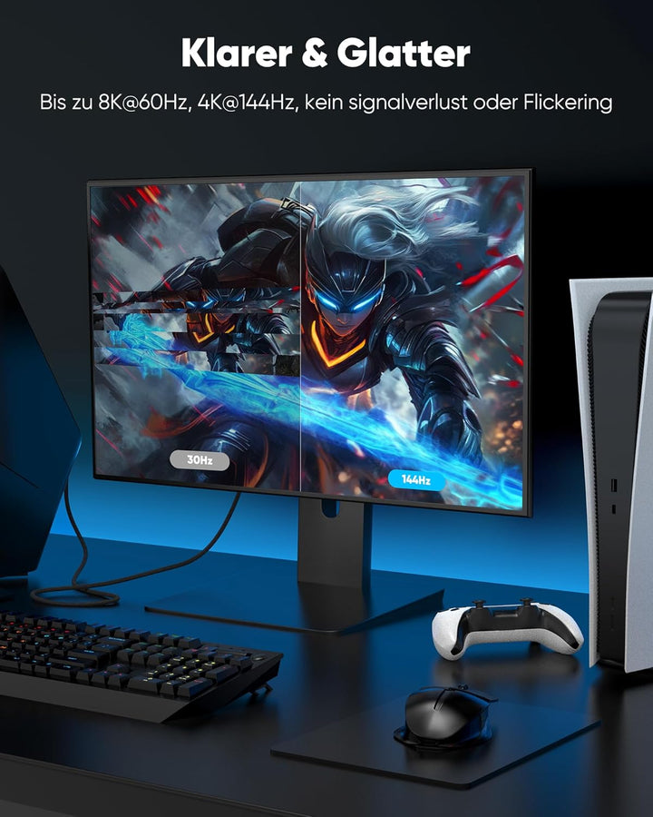 Highwings HDMI 2.1 Kabel 15m 8K,48Gbps Highspeed 8K@60Hz HDMI Kabel 4K@120Hz 7680P eARC HDCP 2.2&2.3