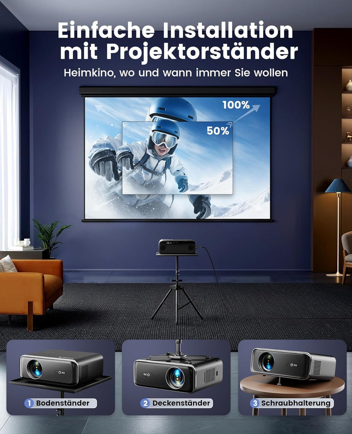 【Autofokus & Trapezkorrektur】 Beamer, Full HD 1080P 9800 Lumen Beamer WiFi6 Bluetooth Beamer, 4P/4D