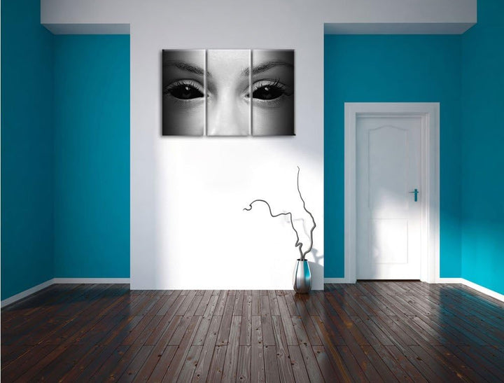 Pixxprint Böse Dämonenaugen Kunst B&W als Leinwandbild/Grösse: 3 Teilig (120x80) cm/Wandbild/Kunstdr