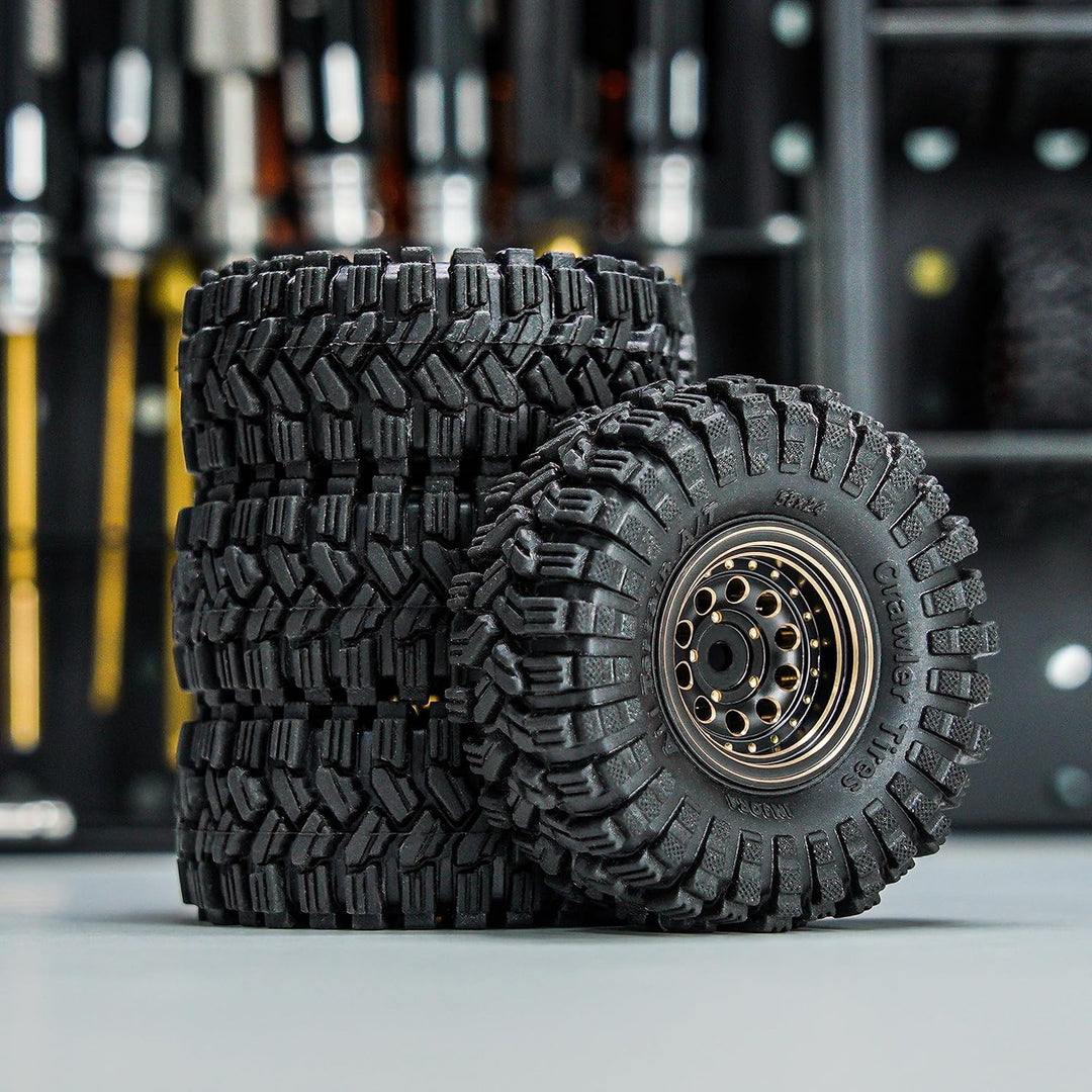 INJORA Schwarze Beschichtung Messing 1.0 Beadlock Rad Reifen Set für Axial SCX24 AX24 TRX4M FCX24 Up