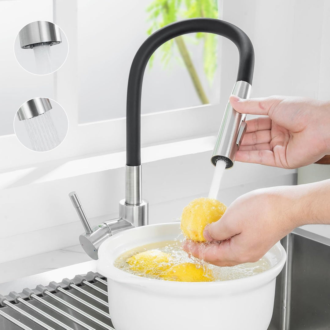 CECIPA Wasserhahn Küche Schwarz, Flexibler Wasserhahn mit 2 Strahlarten, Küchenarmatur Schwarz 360°D