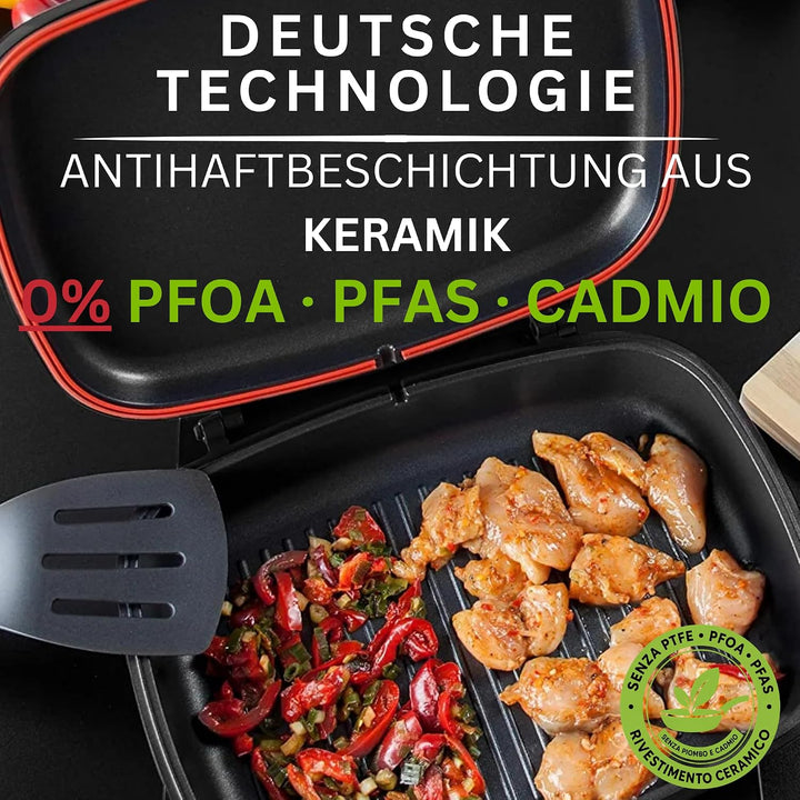 Stone&amp;Stone Doppelseitige Grillpfannen 32 cm, steinbeschichtete Antihaftpfannen Deutsche Qualität Gr