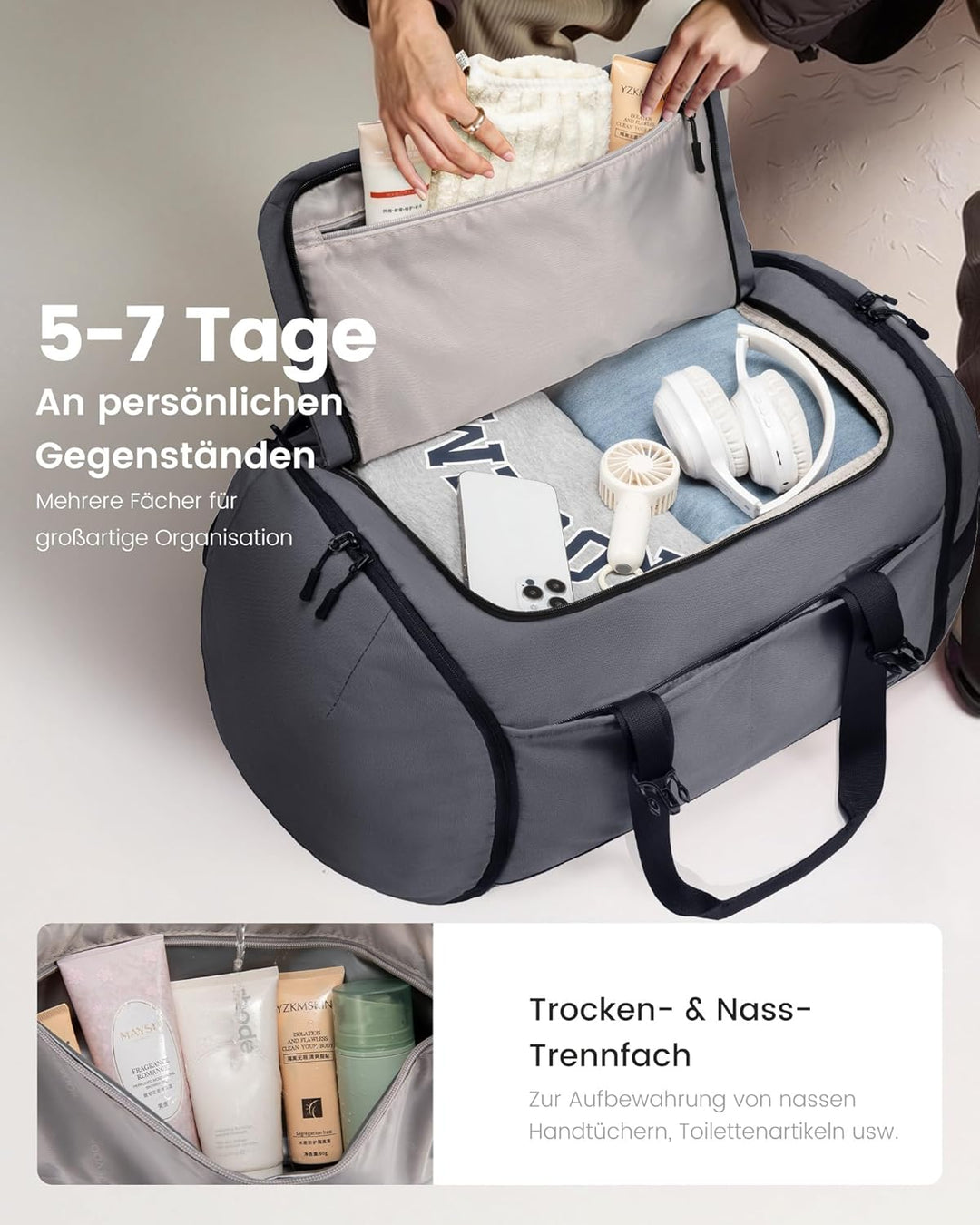 LOVEVOOK Sporttasche Herren mit Schuhfach, Reisetasche Gross 65L, Sportrucksack 52x45x28cm, Gym Tasc