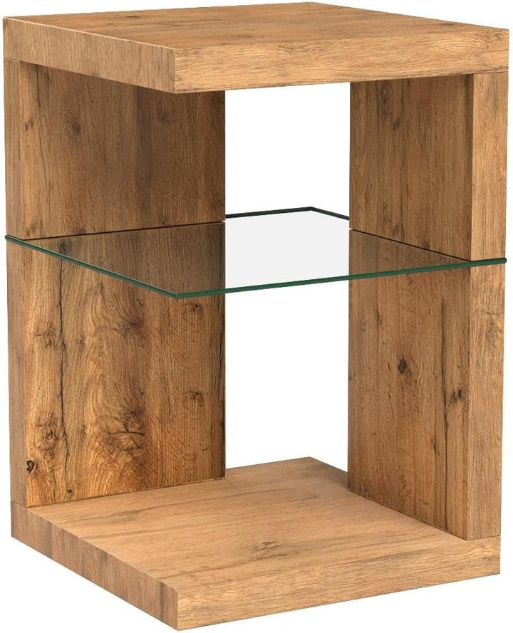 HomeTrends4You Domingo Beistelltisch/Nachttisch, MDF, Sicherheitsglas, Wildeiche,
