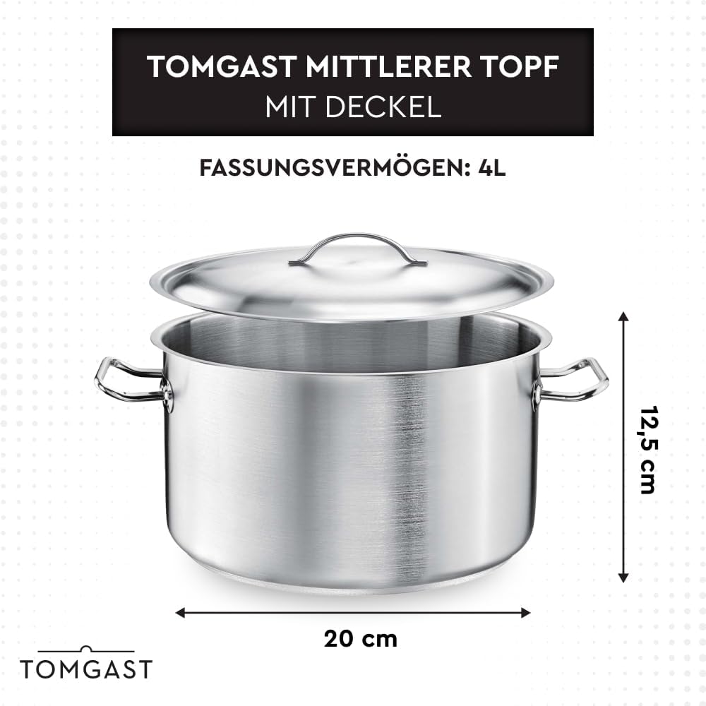Topf mit Deckel Durchmesser: 20 cm Höhe: 12,5 cm Fassungsvermögen: 4 l | Edelstahl 18/10 | Wandstärk