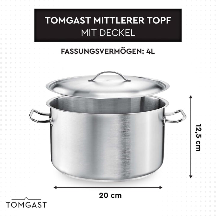 Topf mit Deckel Durchmesser: 20 cm Höhe: 12,5 cm Fassungsvermögen: 4 l | Edelstahl 18/10 | Wandstärk