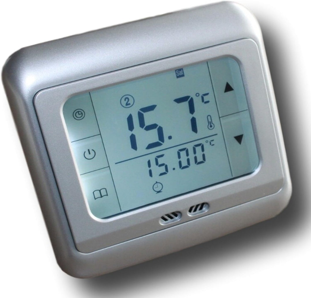 SM-PC®, Raumthermostat Silber programmierbar Touchscreen Digital Weisse Hintergrundbeleuchtung #859