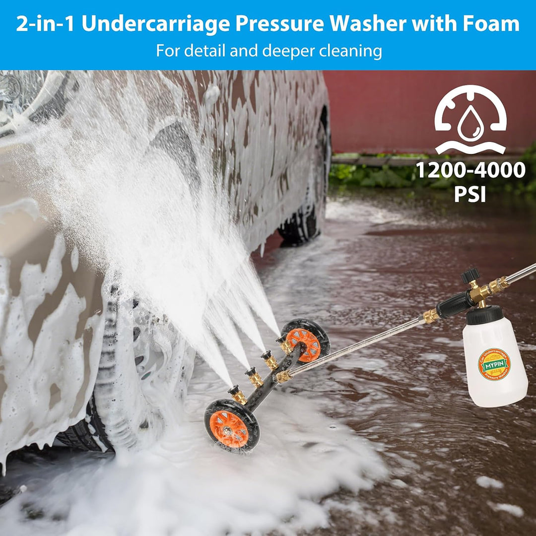 2-in-1 Unterboden Hochdruckreiniger Wasserbesen, MYPIN 16 Zoll Autodruckreiniger mit Schaumkanone/Mi