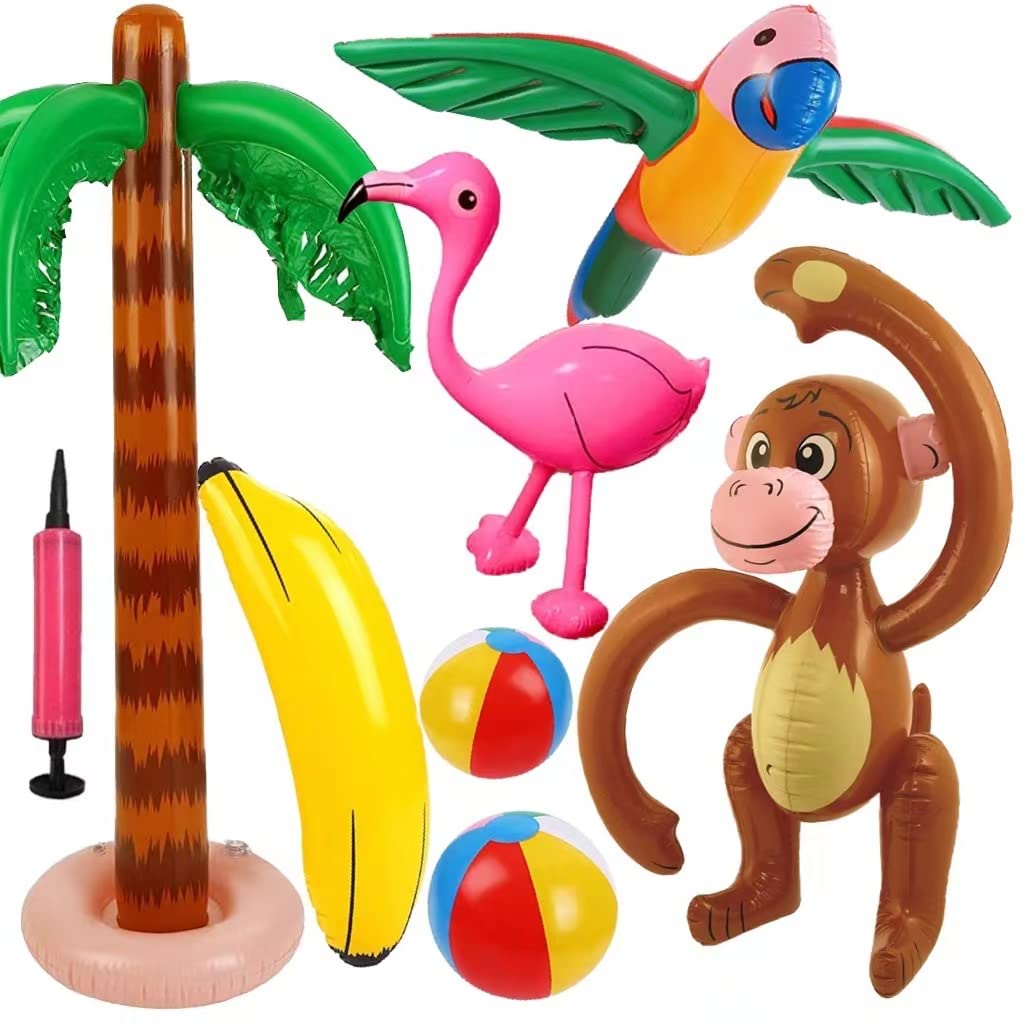 8 Stück aufblasbares Palmen Kokosnussbaum Set,Hawaii Strandspielzeug-Set inkl.Kokosnussbaum Banane F
