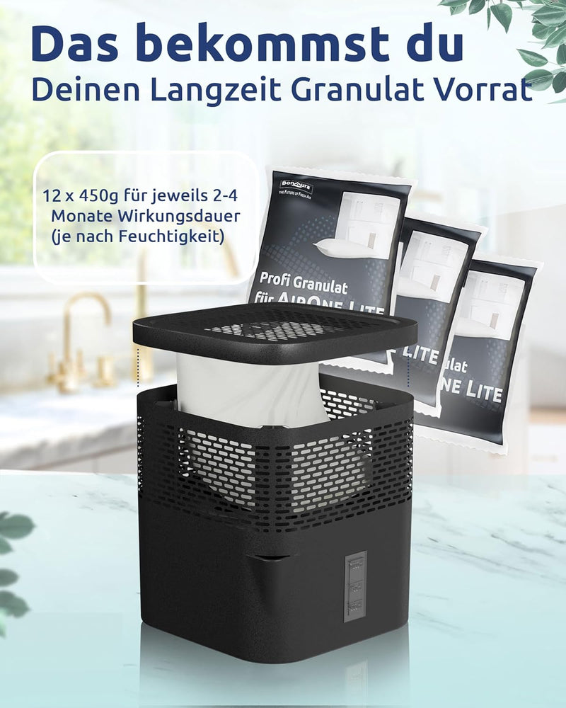 BonAura® AirOne Lite Luftentfeuchter Nachfüllpack I 12er Set 450g Luftentfeuchter Granulat I Entfeuc