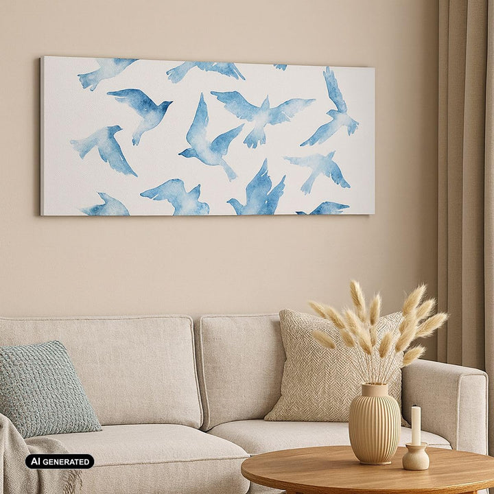 Panorama Bilder auf Leinwand Vögel digital Wolke Taube Leinwandbild 90x30cm Wandbilder Dekoration Wo