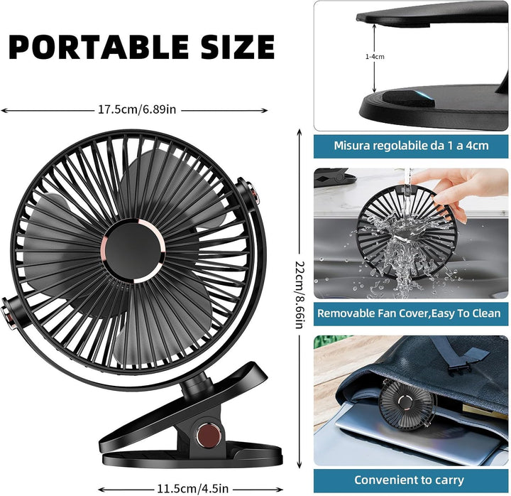 MUXIWOM Kleiner Tischventilator, 5000 mAh, Mini-USB-Ventilator, leise, 5 Geschwindigkeitsstufen, 720