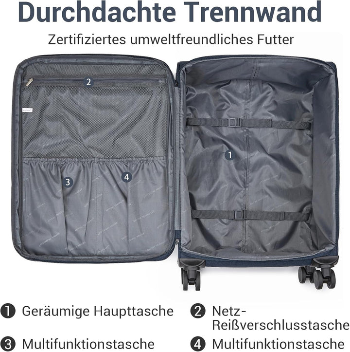 British Traveller Erweiterbarer Koffer Gross, 100L Stoff Reisekoffer mit Volumenerweiterung,4 Rollen