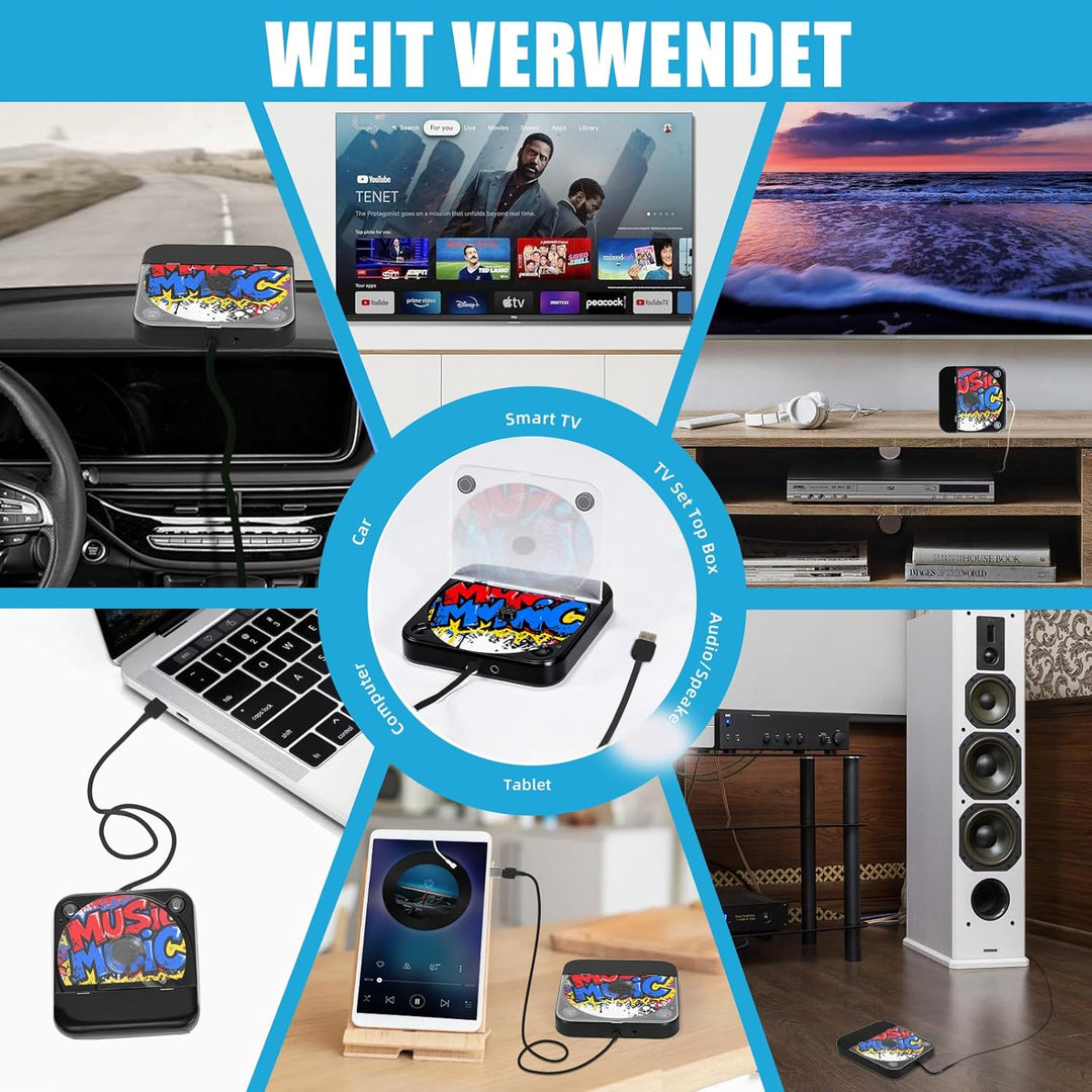 CD Player für Auto, Externer Universal Auto CD Player mit USB/AUX-Anschluss, Plug & Play, Anti-Skip-