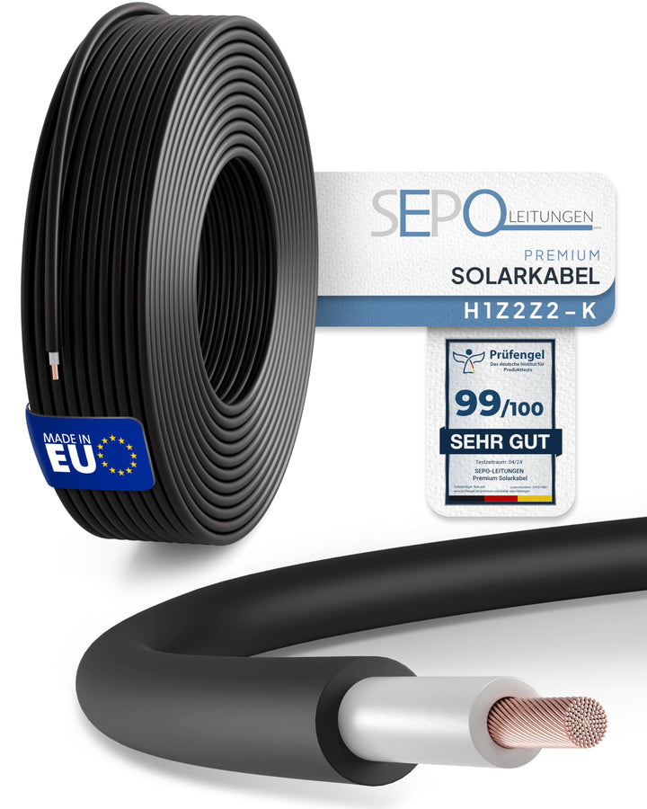 SEPO-Leitungen Solarkabel 6 mm² 15m TÜV Süd geprüfte Solarleitung in Schwarz oder Rot - Solarkabel -