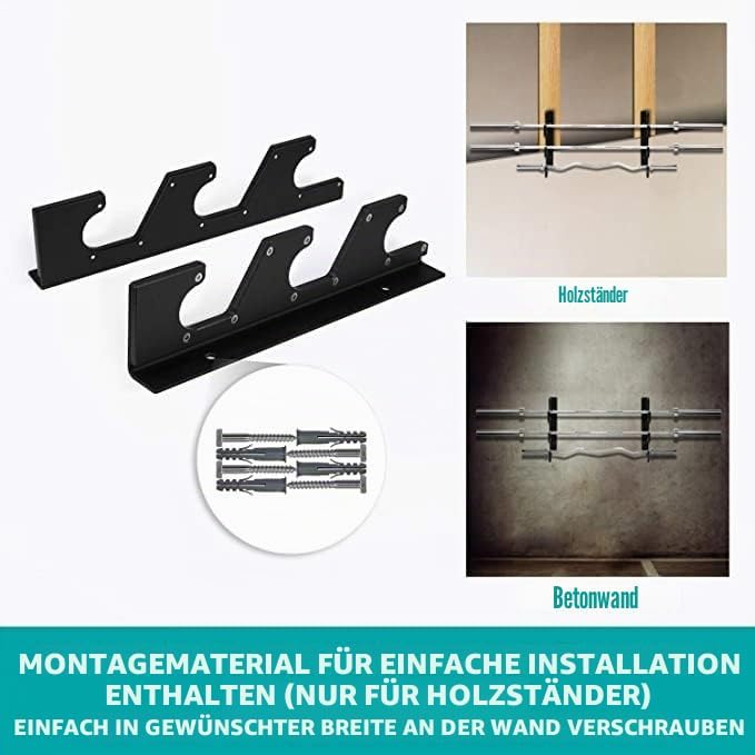 Yes4All Legierter Stahl Horizontale Wandhalterung für Langhanteln mit Schutzschicht aus UHMW-Kunstst