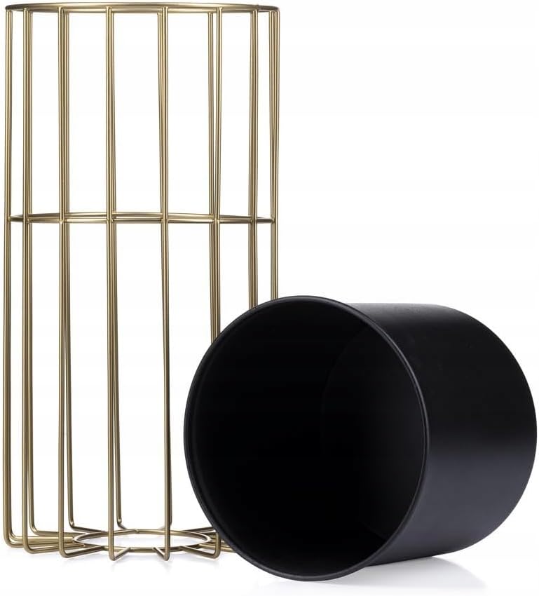 Moderne Blumenständer Metall 42 cm Hoch mit Schwarz Blumentopf Rund 19 cm Ø auf Robuste Gold Ständer