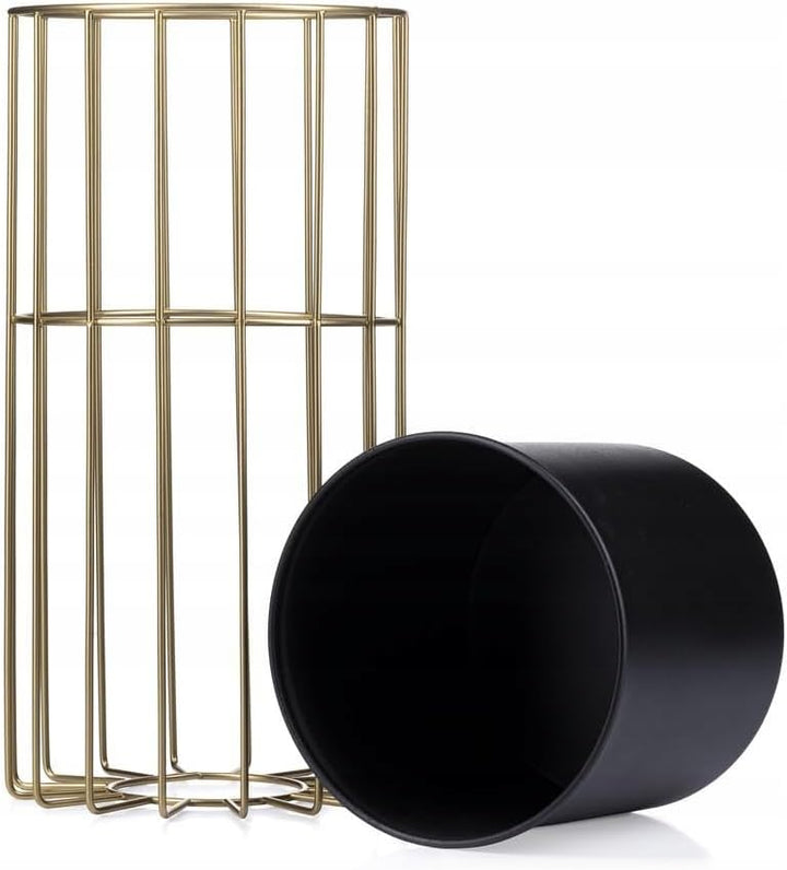 Moderne Blumenständer Metall 42 cm Hoch mit Schwarz Blumentopf Rund 19 cm Ø auf Robuste Gold Ständer