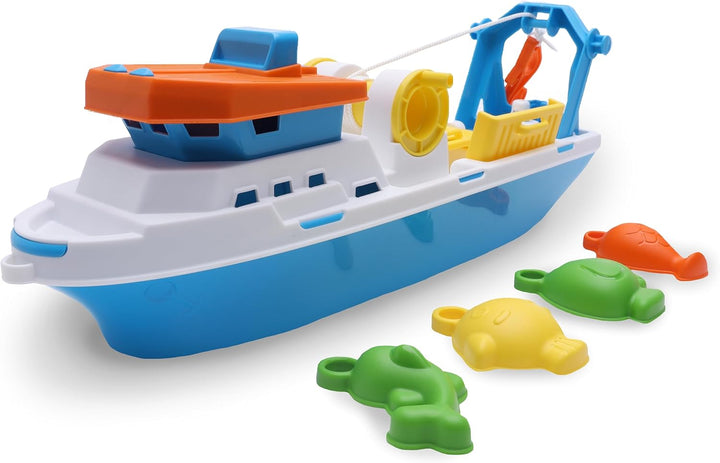Toyland® 40cm (16") Buntes Fischerboot mit Beweglichen Türen, Angelhaken und 4 Plastikfischen – Schw