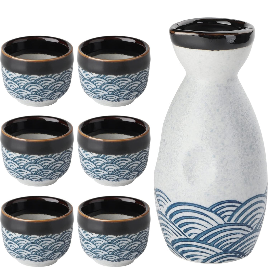 Sake-Set aus Keramik, japanischer Sake, 7 Stück, beinhaltet 1 Sake-Flasche, 6 Sake-Becher für heisse