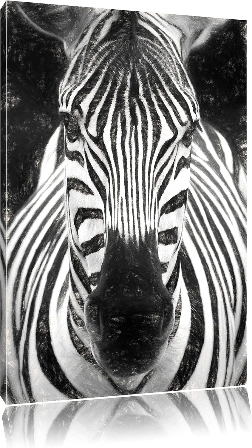 Dark Zebra Porträt Deluxe Format: 100x70 cm auf Leinwand, XXL riesige Bilder fertig gerahmt mit Keil