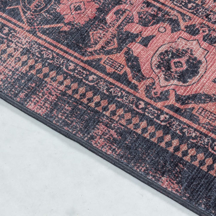 Waschbarer Teppich, Didigitaldruck Orientteppiche, Rechteckig, Rot - Schwarz Farbe, Flachgewebe, Fus