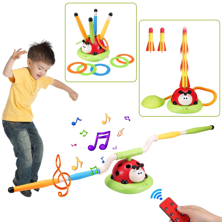 3 in 1 Spiele für Kinder, Raketen Spielzeug, Seilspringmaschine Kinder, Ringwurfspiel für Kinders, S