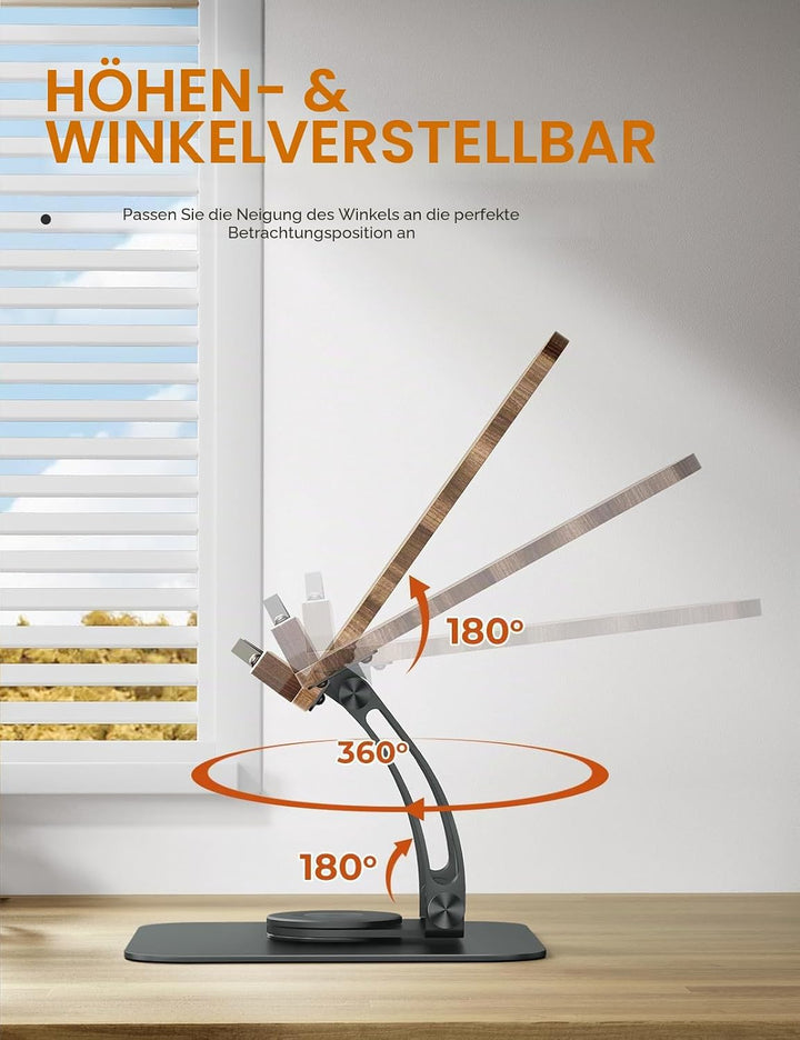 Tounee Buchständer, Verstellbarer Buchhalter mit 360° drehbarer Basis, Kochbuchständer, Rezeptbuchha