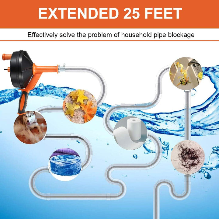 Breezz Abflussschnecke, Verstopfungsentferner mit Bohrer-Adapter, 7,6 m, robust, flexibel, zur Verwe