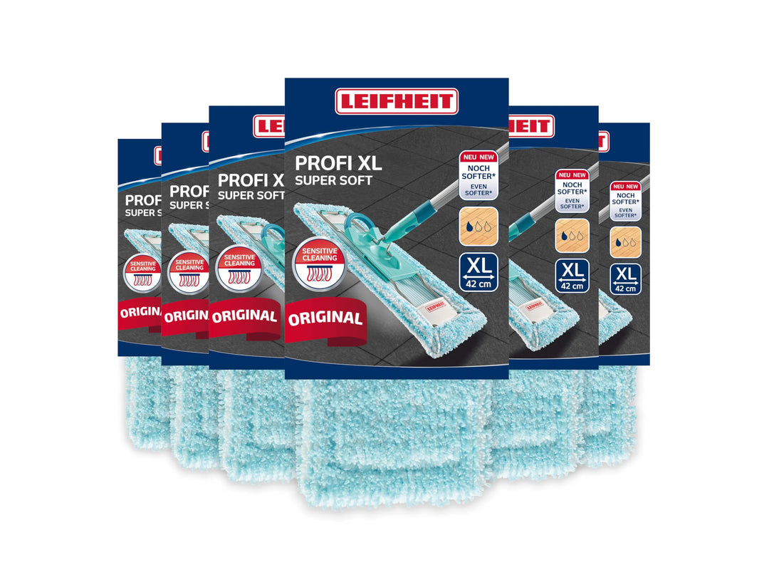 Leifheit 6er Set Wischbezug Profi XL super Soft für Sensible Böden, Bodenwischer mit Spezialfasern,