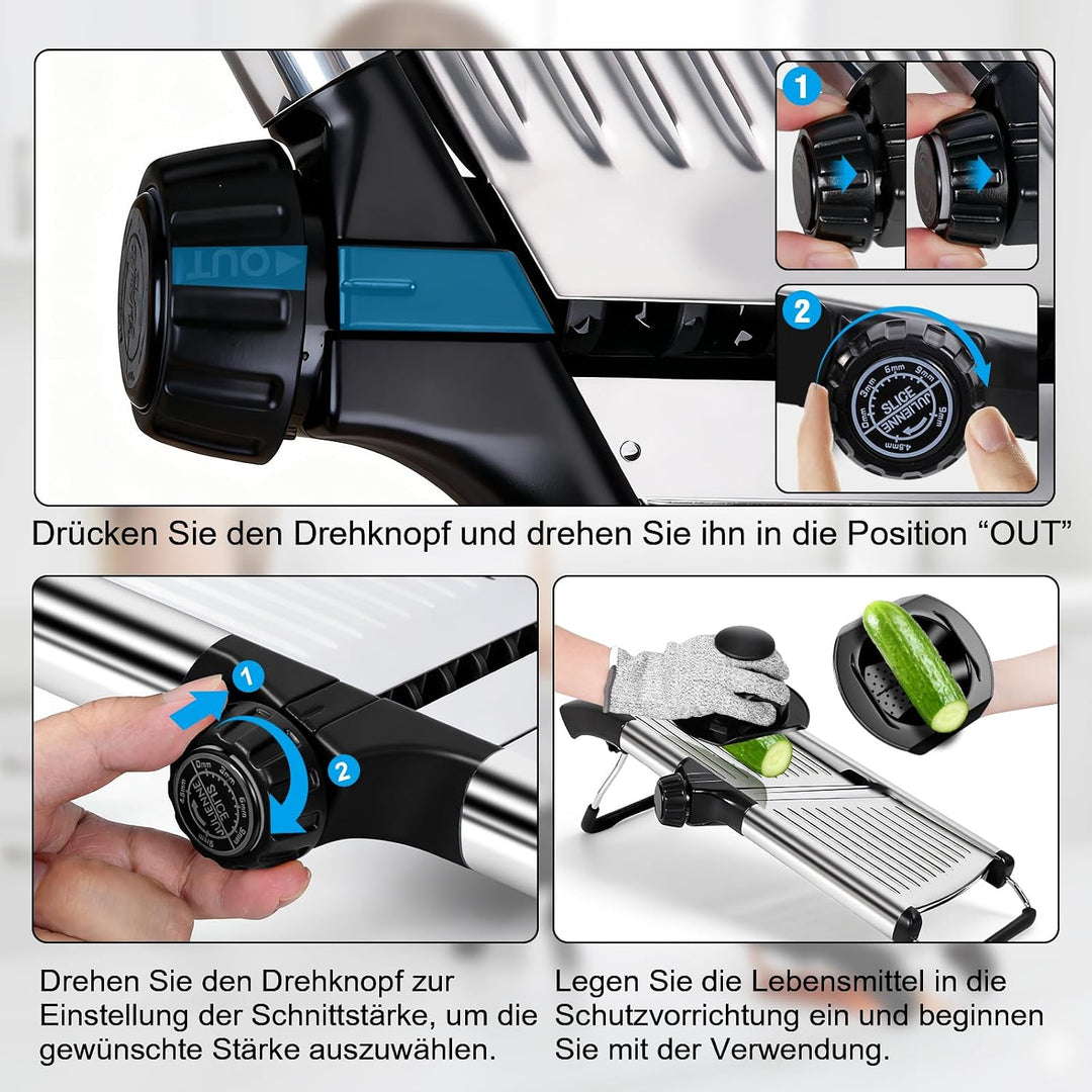 Masthome Gemüsehobel Mandoline, Multifunktion Gemüseschneider Edelstahl mit Schnittfesten Handschuhe