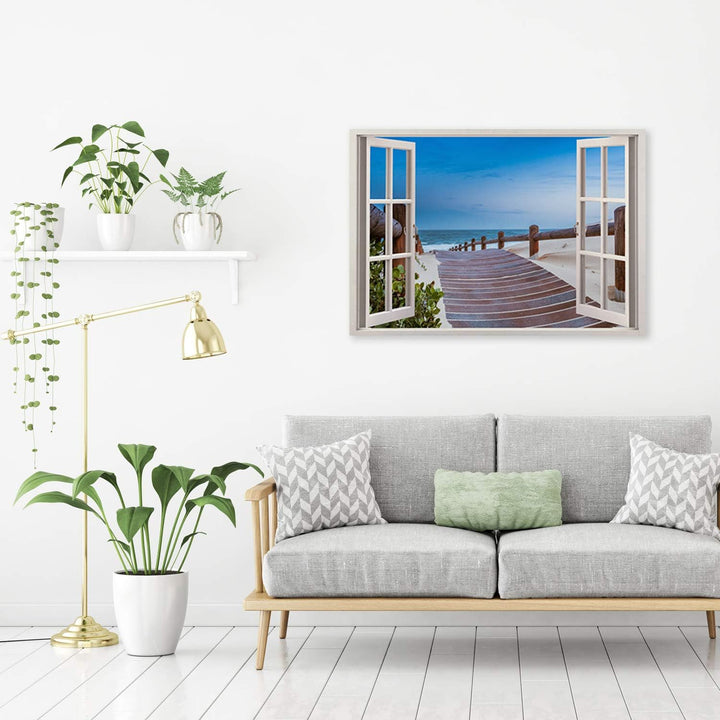 Feeby Wandbild Fenster-Illusion Druckbild Leinwandbild Landschaft Blau 90x60 cm Leinwandbild 90x60 c