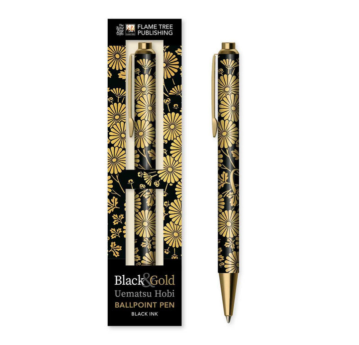 Premium Kugelschreiber: Uematsu Hobi, Chrysanthemen Schwarz &amp; Gold: Unser Hochwertiger Ballpoint Pen
