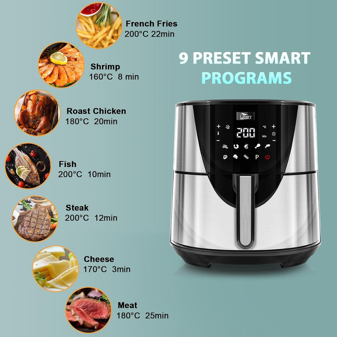 Heissluftfritteuse, Uten 7,5L Airfryer XXL Heissluftfriteuse mit Digitalem LED-Touchscreen, 9 Vorein