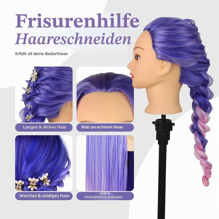 Frisierkopf, Auzass Frisurenkopf 26-28 Inch 100% Kunsthaar Weich Übungskopf Ombre Friseurkopf Traini