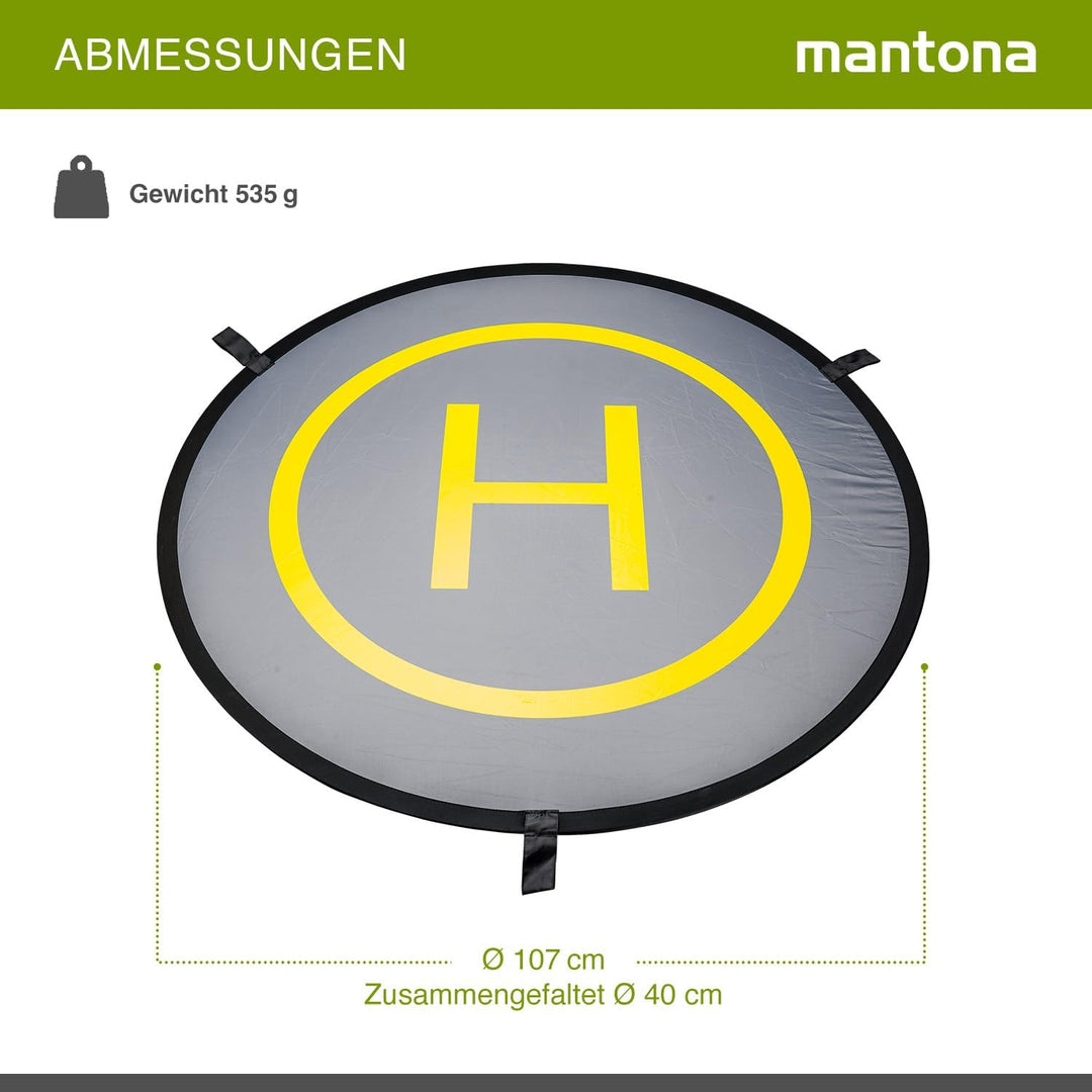 Mantona Drohnen-Landeplatz (faltbar, wasserdicht und langlebig, Durchmesser: 107cm, inklusive Schutz