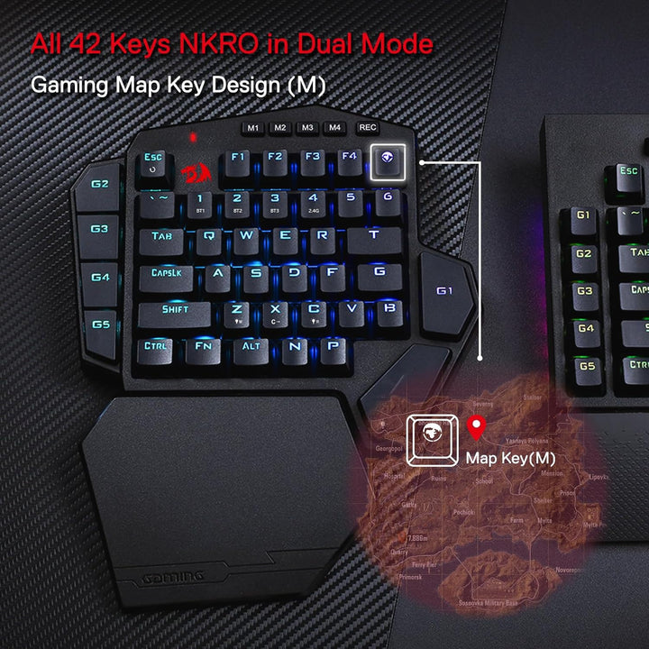 Redragon K585 DITI Drahtlose mechanische Einhandtastatur, Rote Schlter, 42 Tasten 2.4Ghz RGB 40% Gam