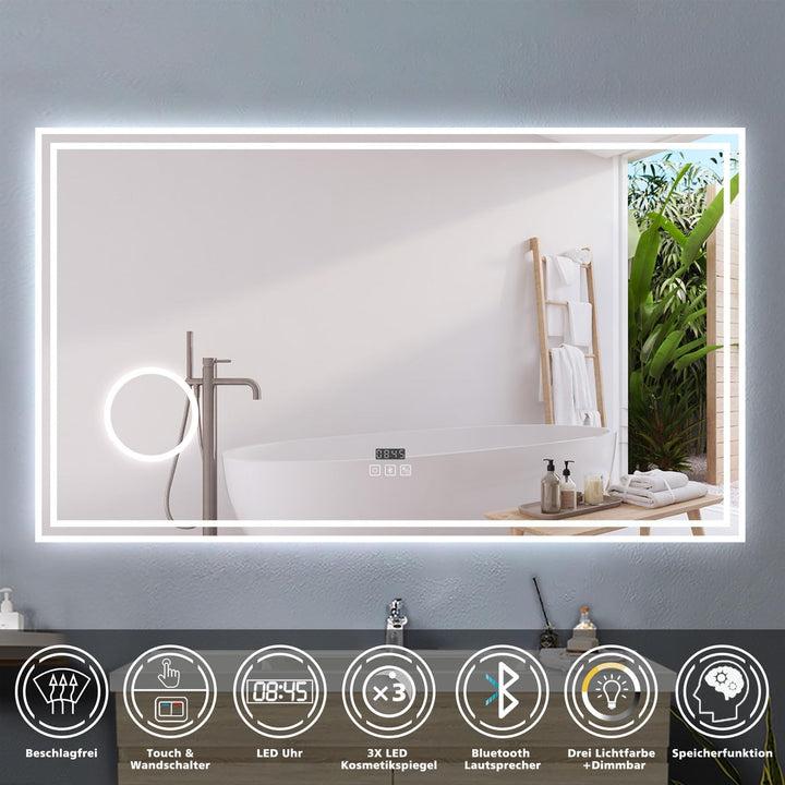 Badezimmerspiegel mit LED 160x80cm LED Spiegel mit Bluetooth Beschlagfrei 3-Fach Schminkspiegel Bads