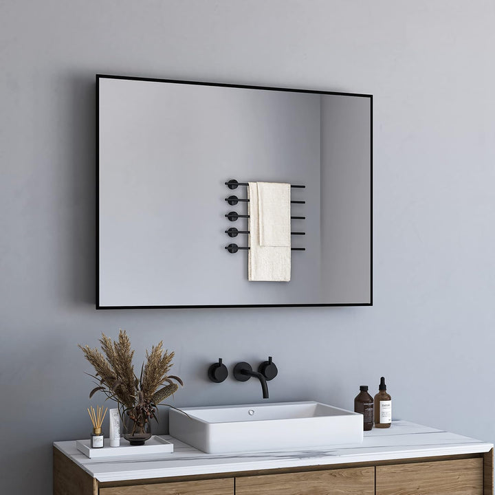BD-Baode Spiegel Schwarz 80x60cm Rechteckiger Metallrahmen Badspiegel Wandspiegel für Badezimmer Woh