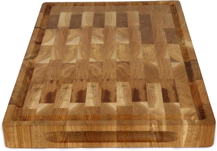 B4K® Schneidebrett mit Ständer aus Eiche Stirnholz 45 × 30 × 4 cm – Massiver Hackblock | Antibakteri