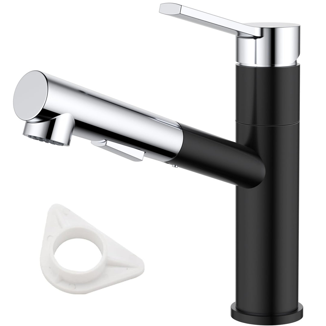 DAYONE Wasserhahn Küche Schwarz und Chrom, Hochdruck Küchenarmatur mit Ausziehbarer Brause, Spültisc