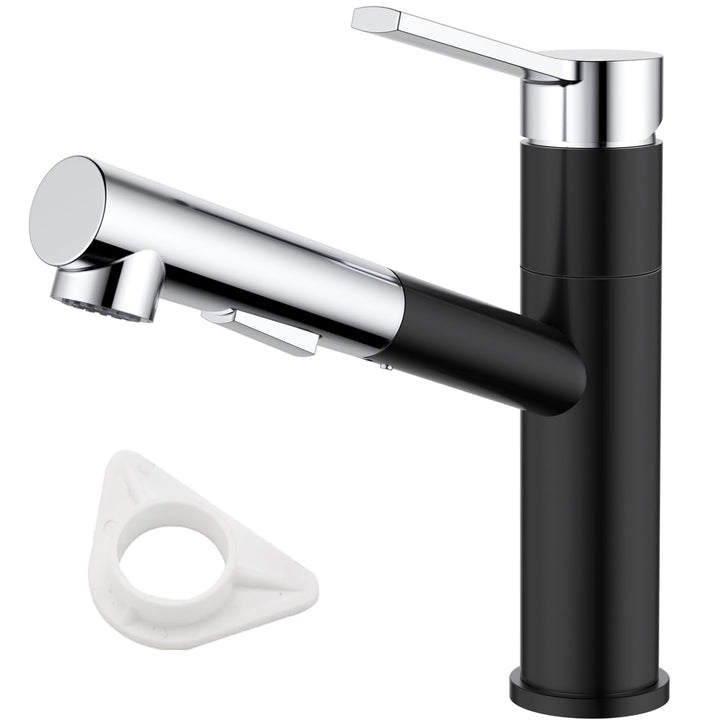 DAYONE Wasserhahn Küche Schwarz und Chrom, Hochdruck Küchenarmatur mit Ausziehbarer Brause, Spültisc