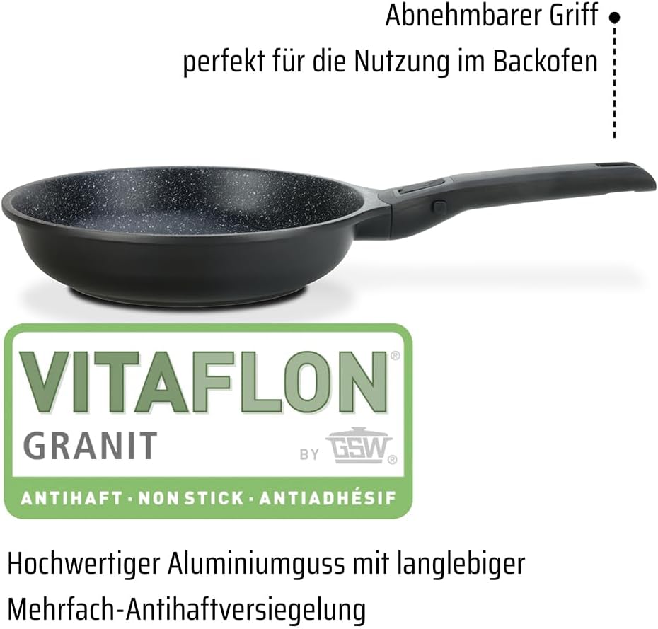 GSW 167789 Bratpfanne Easy Click 20cm mit abnehmbarem Griff, Aluminium, Kunststoff, schwarz