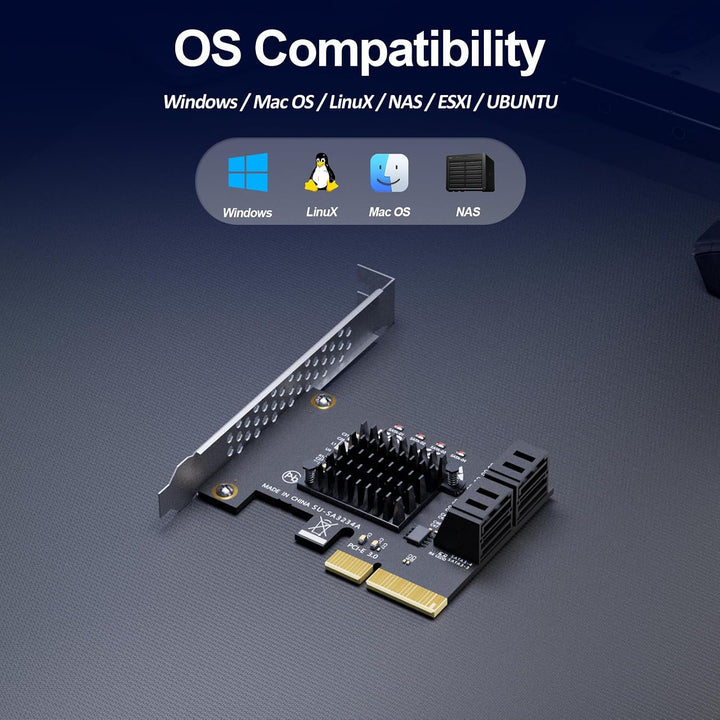 GLOTRENDS SA3234-C 4-Port PCIe X4 SATA Erweiterungskarte mit SATA- und Stromkabeln, kompatibel mit W